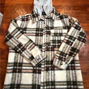 Plaid Button-Up Women's Sweater with Hood
